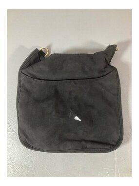 Adorned Black Faux-Suede Messenger Bag with Multi-Straps and Detachable Pouch